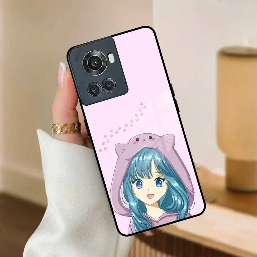 Purple Aesthetic Girl With Cat Phone Glass Case Cover For OnePlus - ShopOnCliQ