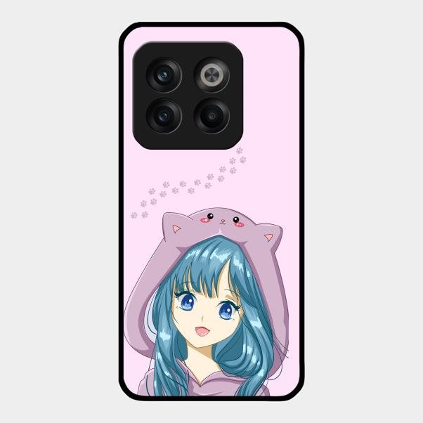 Purple Aesthetic Girl With Cat Phone Glass Case Cover For Oneplus 10T 5G