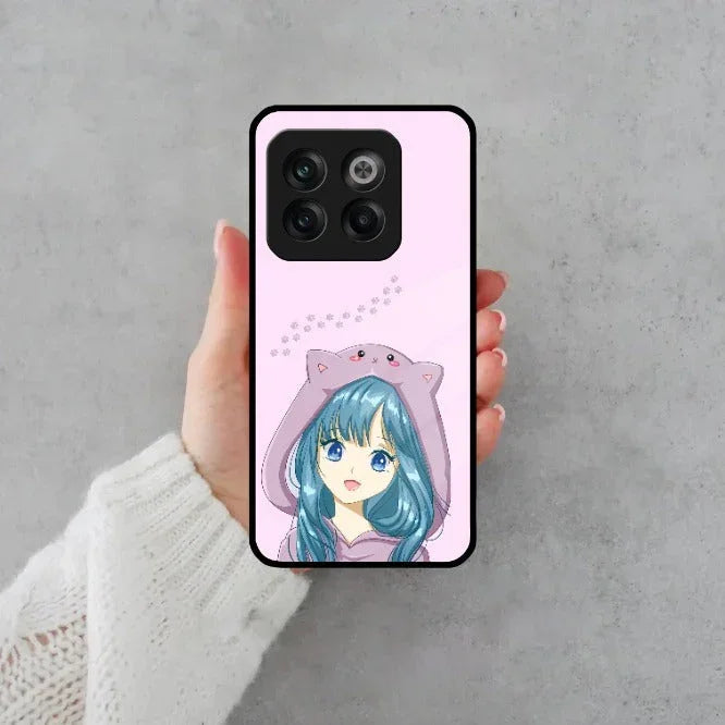 Purple Aesthetic Girl With Cat Phone Glass Case Cover For OnePlus - ShopOnCliQ