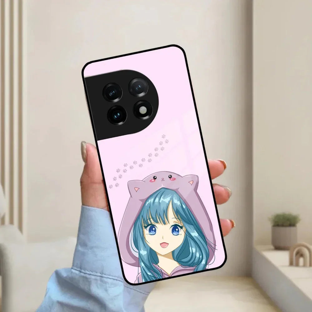 Purple Aesthetic Girl With Cat Phone Glass Case Cover For OnePlus - ShopOnCliQ