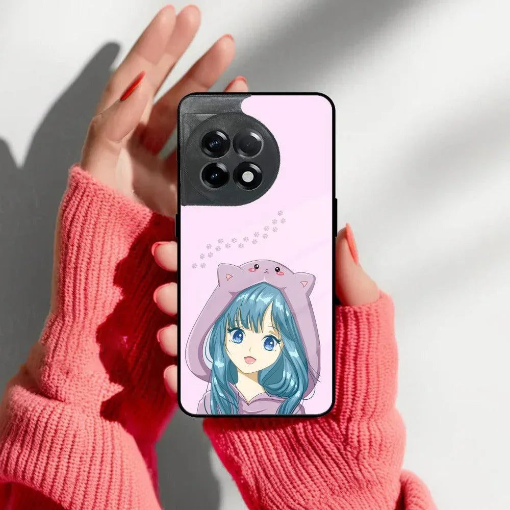 Purple Aesthetic Girl With Cat Phone Glass Case Cover For OnePlus - ShopOnCliQ