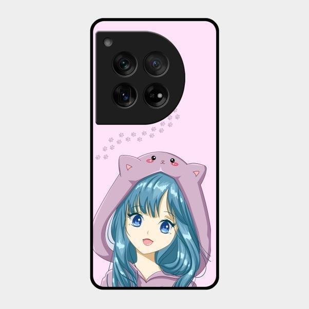 Purple Aesthetic Girl With Cat Phone Glass Case Cover For Oneplus 12 5G