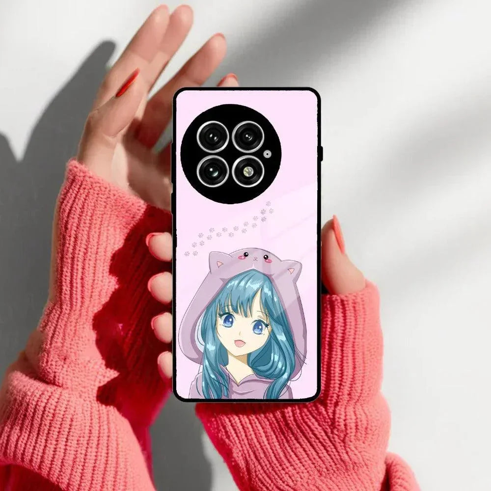 Purple Aesthetic Girl With Cat Phone Glass Case Cover For OnePlus - ShopOnCliQ