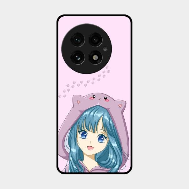 Purple Aesthetic Girl With Cat Phone Glass Case Cover For Oneplus 13 5G