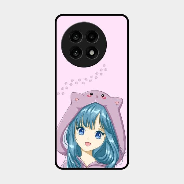 Purple Aesthetic Girl With Cat Phone Glass Case Cover For Oneplus 13R 5G