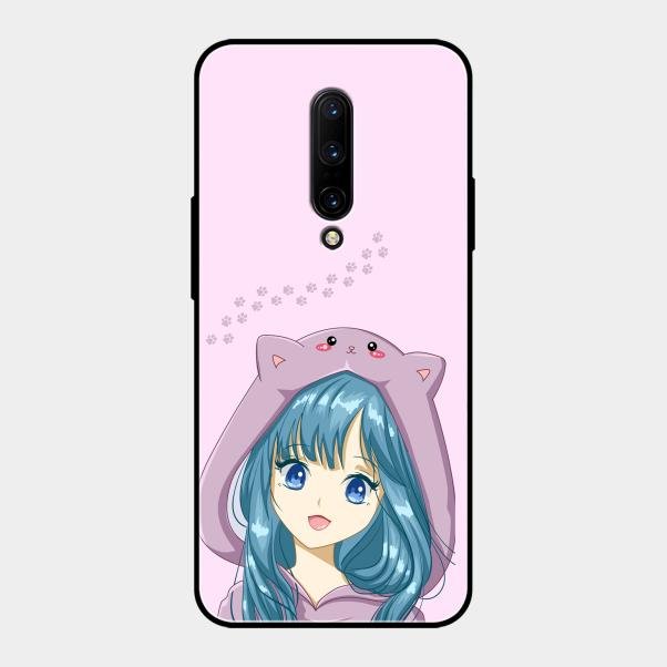 Purple Aesthetic Girl With Cat Phone Glass Case Cover For Oneplus 7 Pro