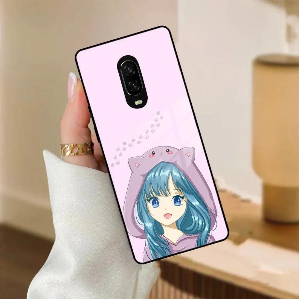 Purple Aesthetic Girl With Cat Phone Glass Case Cover For OnePlus - ShopOnCliQ