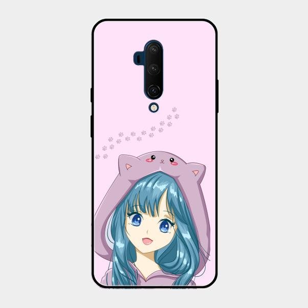 Purple Aesthetic Girl With Cat Phone Glass Case Cover For Oneplus 7T Pro