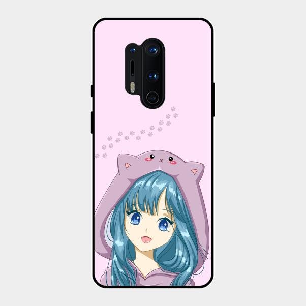 Purple Aesthetic Girl With Cat Phone Glass Case Cover For Oneplus 8 Pro