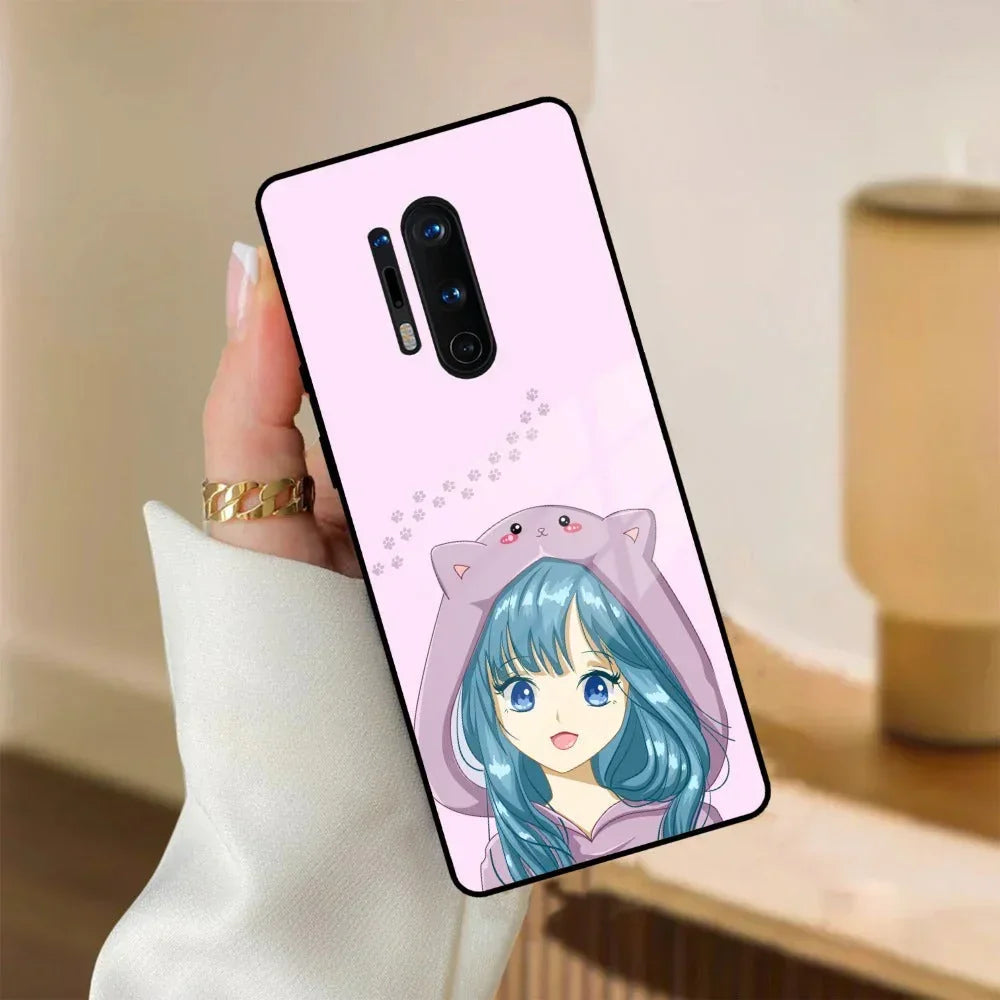 Purple Aesthetic Girl With Cat Phone Glass Case Cover For OnePlus - ShopOnCliQ