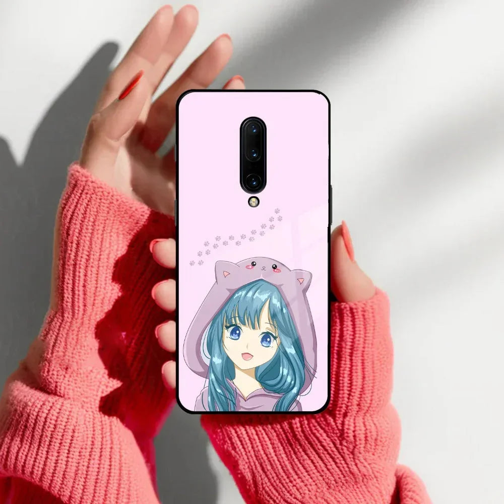 Purple Aesthetic Girl With Cat Phone Glass Case Cover For OnePlus - ShopOnCliQ