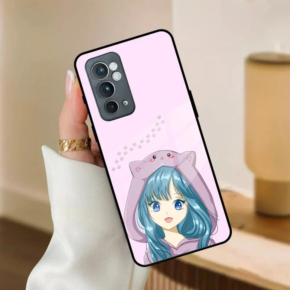 Purple Aesthetic Girl With Cat Phone Glass Case Cover For OnePlus - ShopOnCliQ