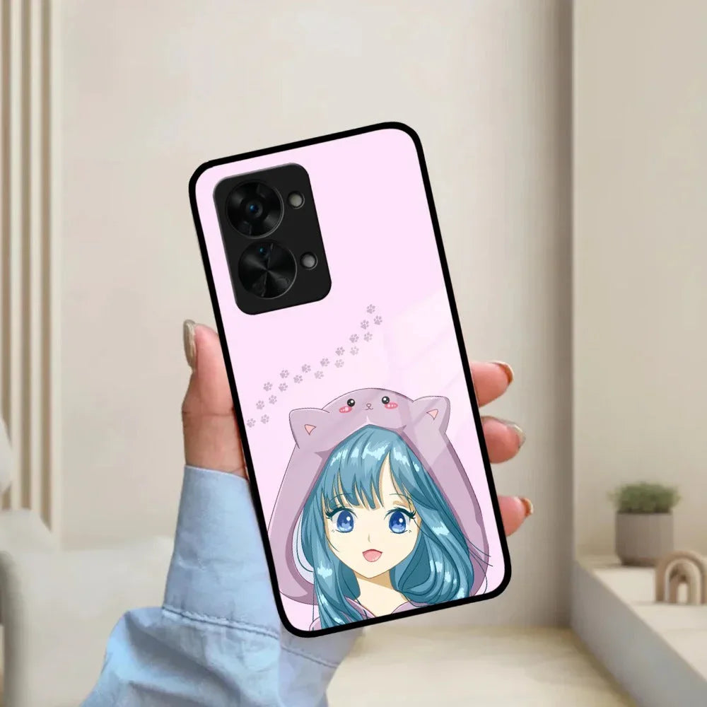 Purple Aesthetic Girl With Cat Phone Glass Case Cover For OnePlus - ShopOnCliQ