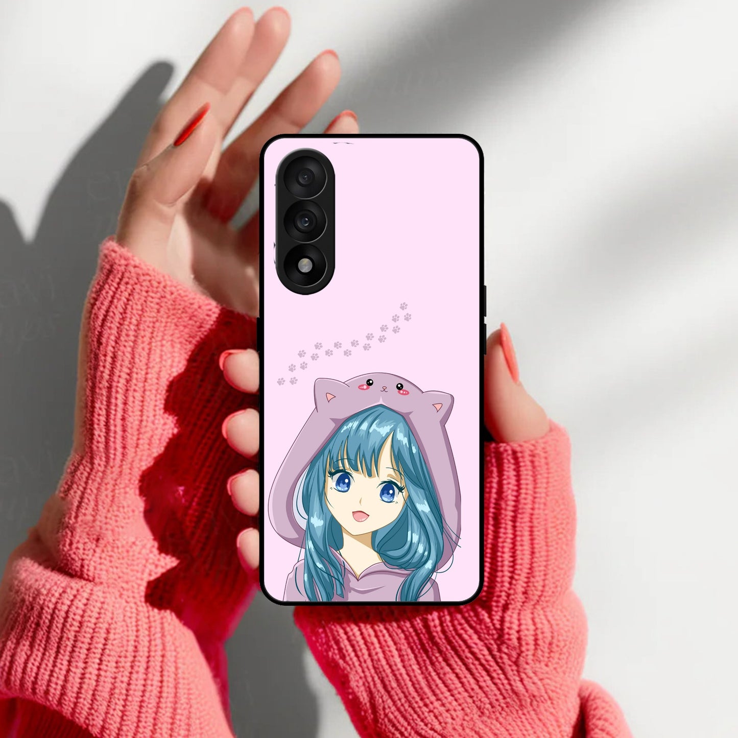 Purple Aesthetic Girl With Cat Phone Glass Case Cover For OnePlus