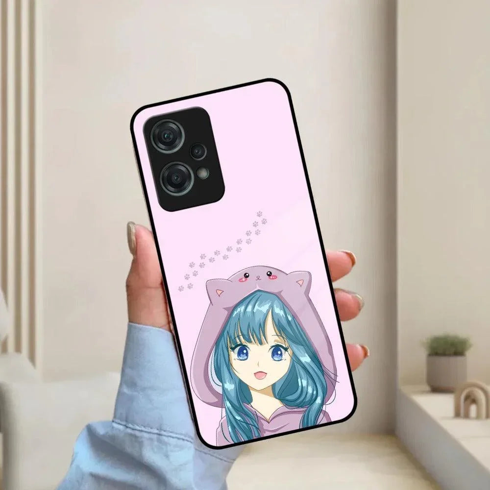 Purple Aesthetic Girl With Cat Phone Glass Case Cover For OnePlus - ShopOnCliQ
