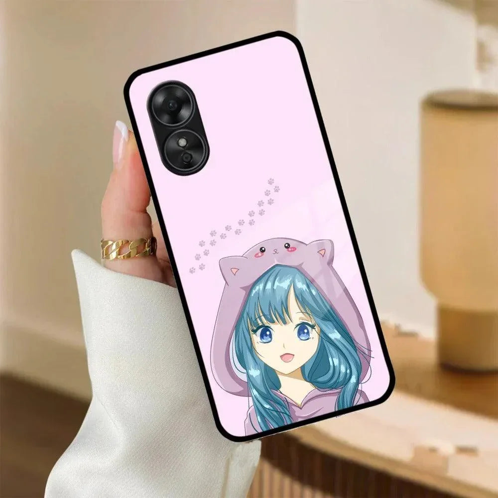 Purple Aesthetic Girl With Cat Phone Glass Case Cover For Oppo - ShopOnCliQ