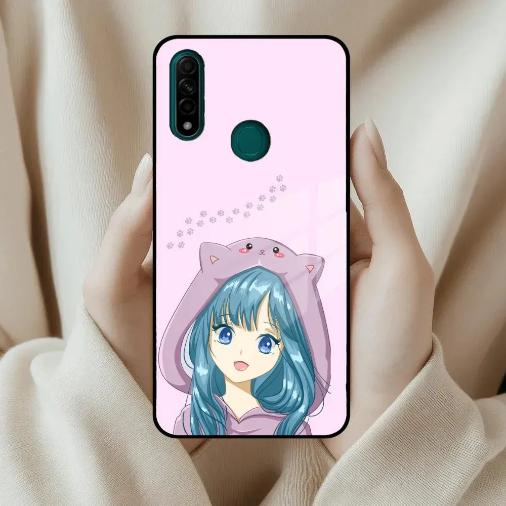 Purple Aesthetic Girl With Cat Phone Glass Case Cover For Oppo - ShopOnCliQ
