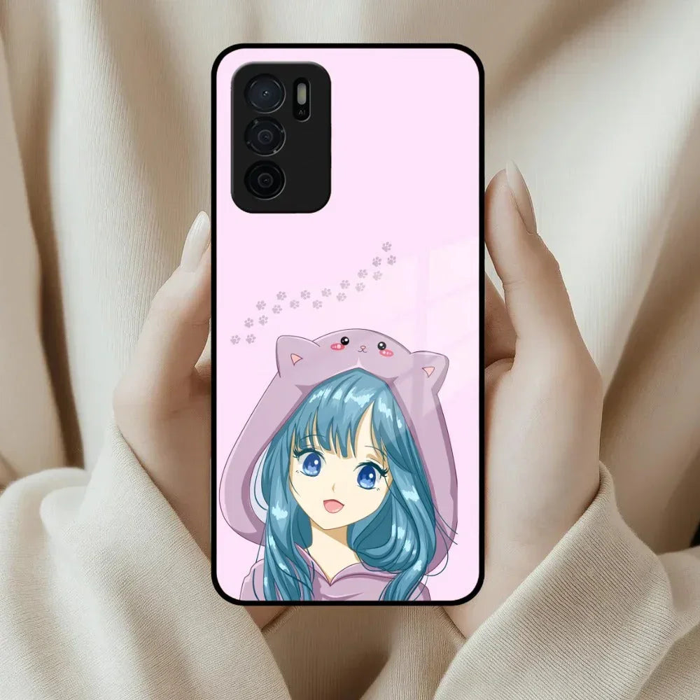 Purple Aesthetic Girl With Cat Phone Glass Case Cover For Oppo - ShopOnCliQ