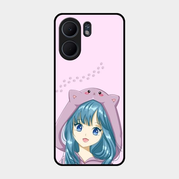 Purple Aesthetic Girl With Cat Phone Glass Case Cover For Oppo A5X 5G