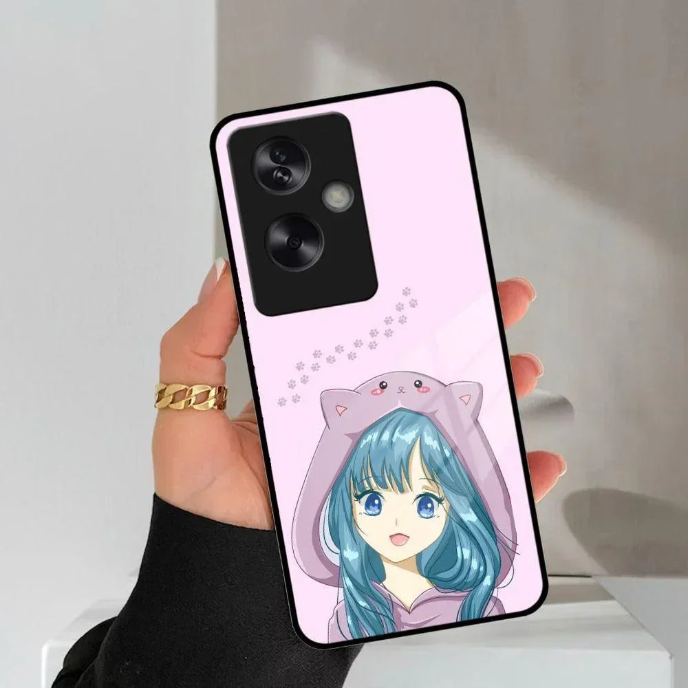 Purple Aesthetic Girl With Cat Phone Glass Case Cover For Oppo - ShopOnCliQ