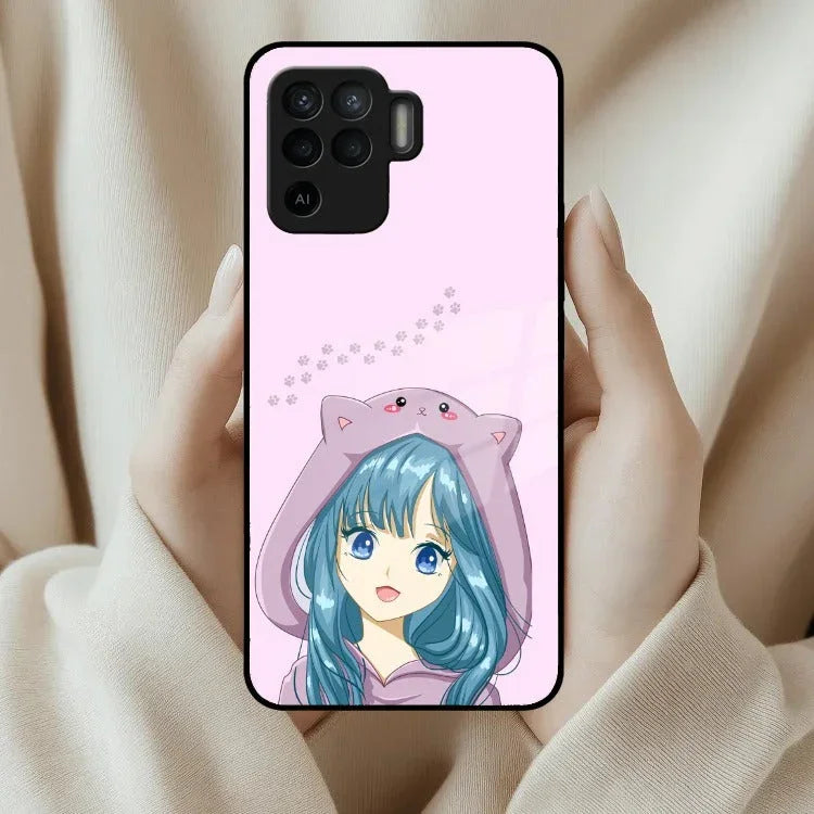 Purple Aesthetic Girl With Cat Phone Glass Case Cover For Oppo - ShopOnCliQ