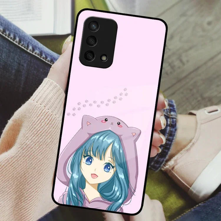 Purple Aesthetic Girl With Cat Phone Glass Case Cover For Oppo - ShopOnCliQ