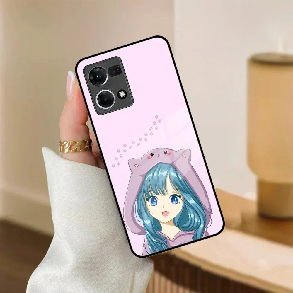 Purple Aesthetic Girl With Cat Phone Glass Case Cover For Oppo - ShopOnCliQ