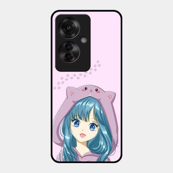 Purple Aesthetic Girl With Cat Phone Glass Case Cover For Oppo F25 Pro 5G
