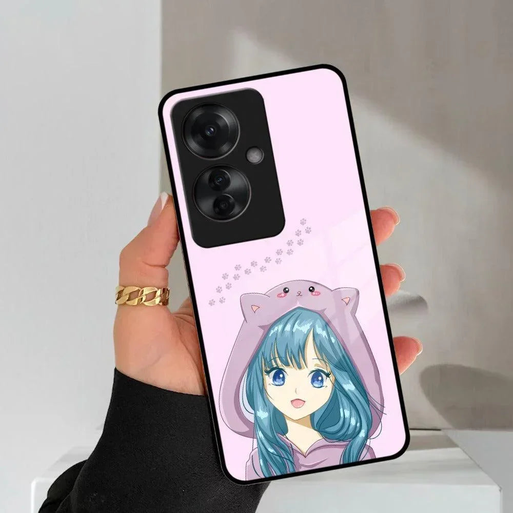 Purple Aesthetic Girl With Cat Phone Glass Case Cover For Oppo - ShopOnCliQ