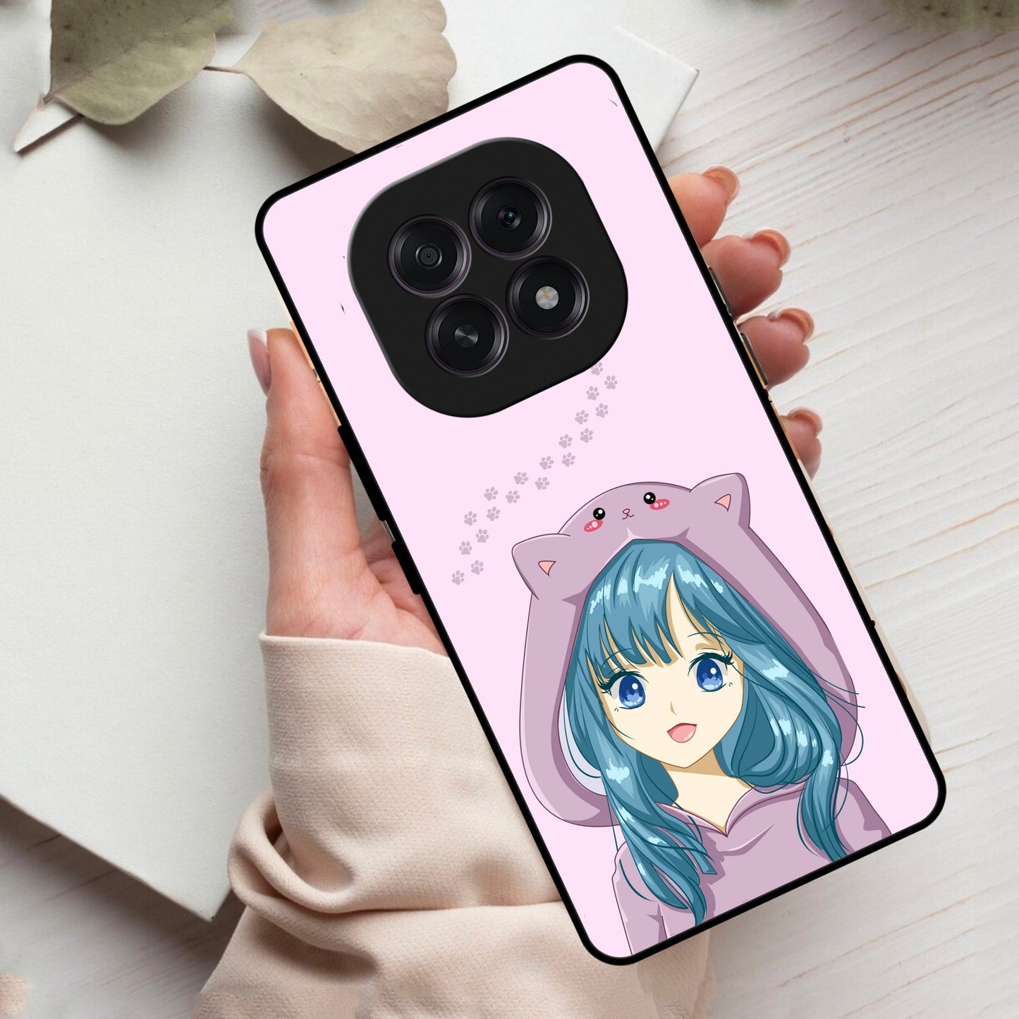 Purple Aesthetic Girl With Cat Phone Glass Case Cover For Oppo