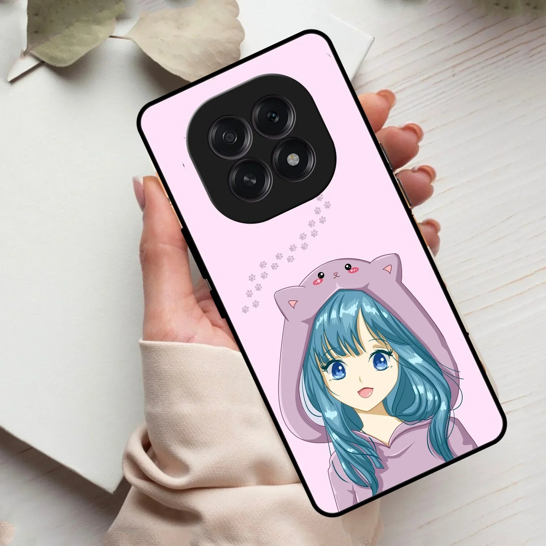 Purple Aesthetic Girl With Cat Phone Glass Case Cover For Oppo - ShopOnCliQ