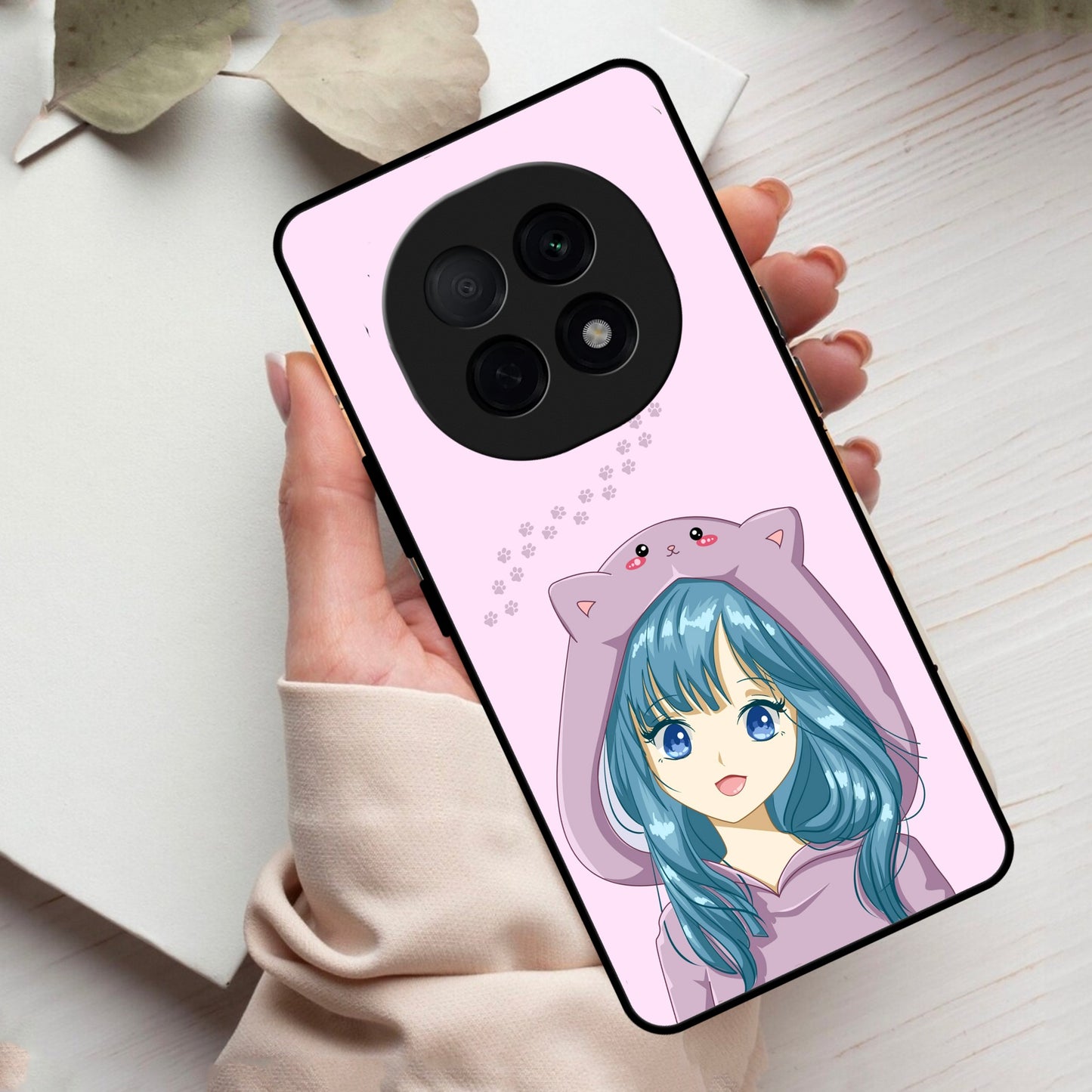 Purple Aesthetic Girl With Cat Phone Glass Case Cover For Oppo