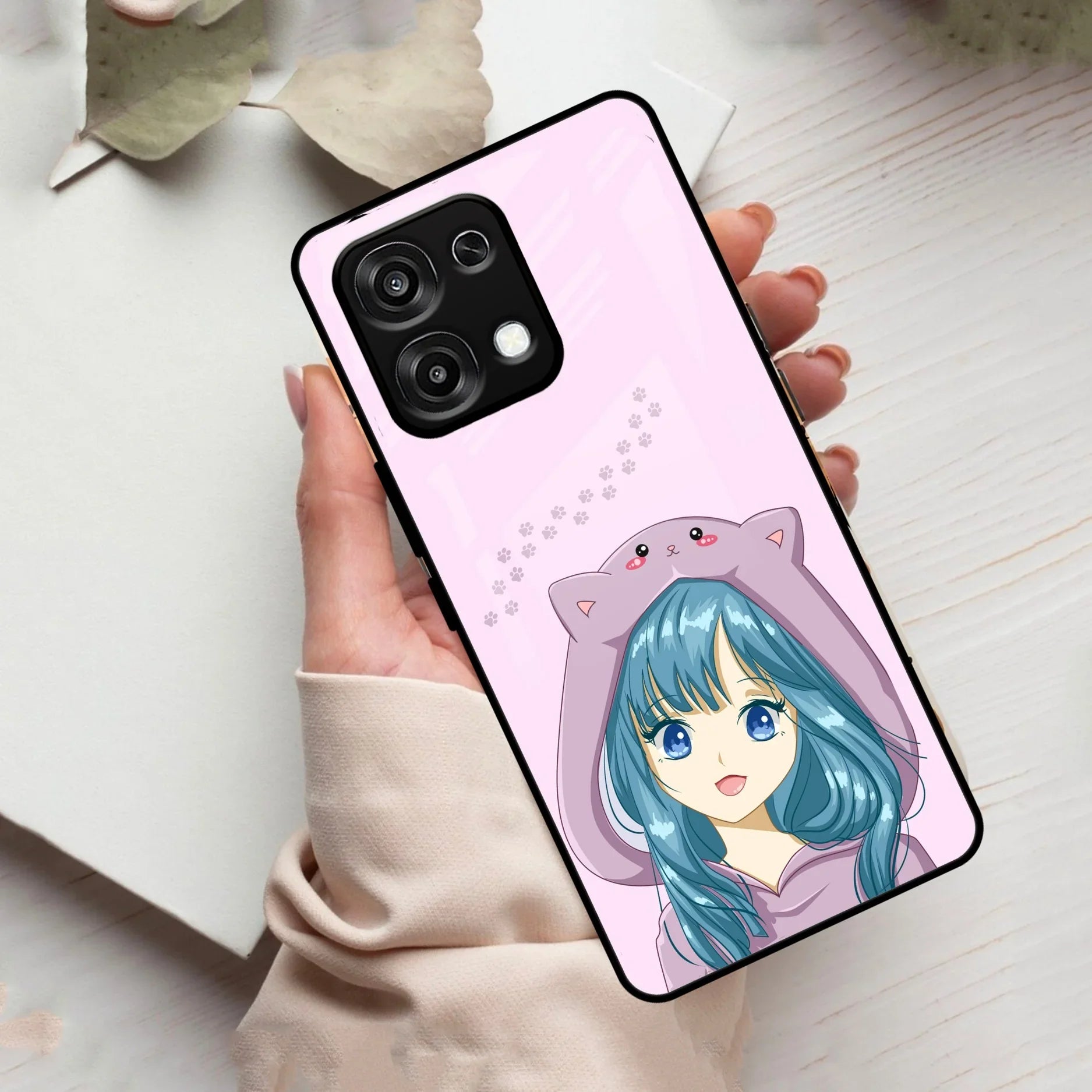 Purple Aesthetic Girl With Cat Phone Glass Case Cover For Oppo