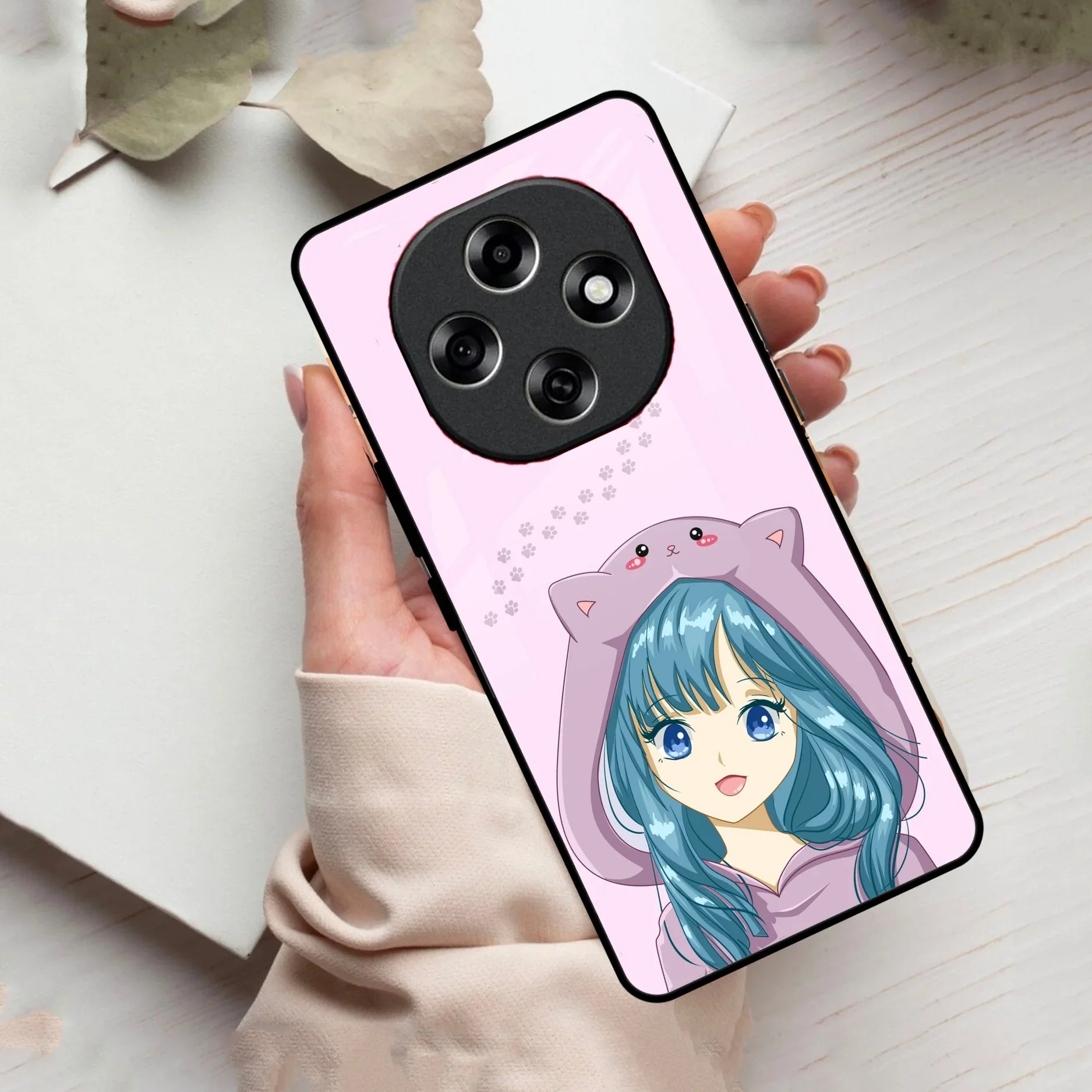 Purple Aesthetic Girl With Cat Phone Glass Case Cover For Oppo