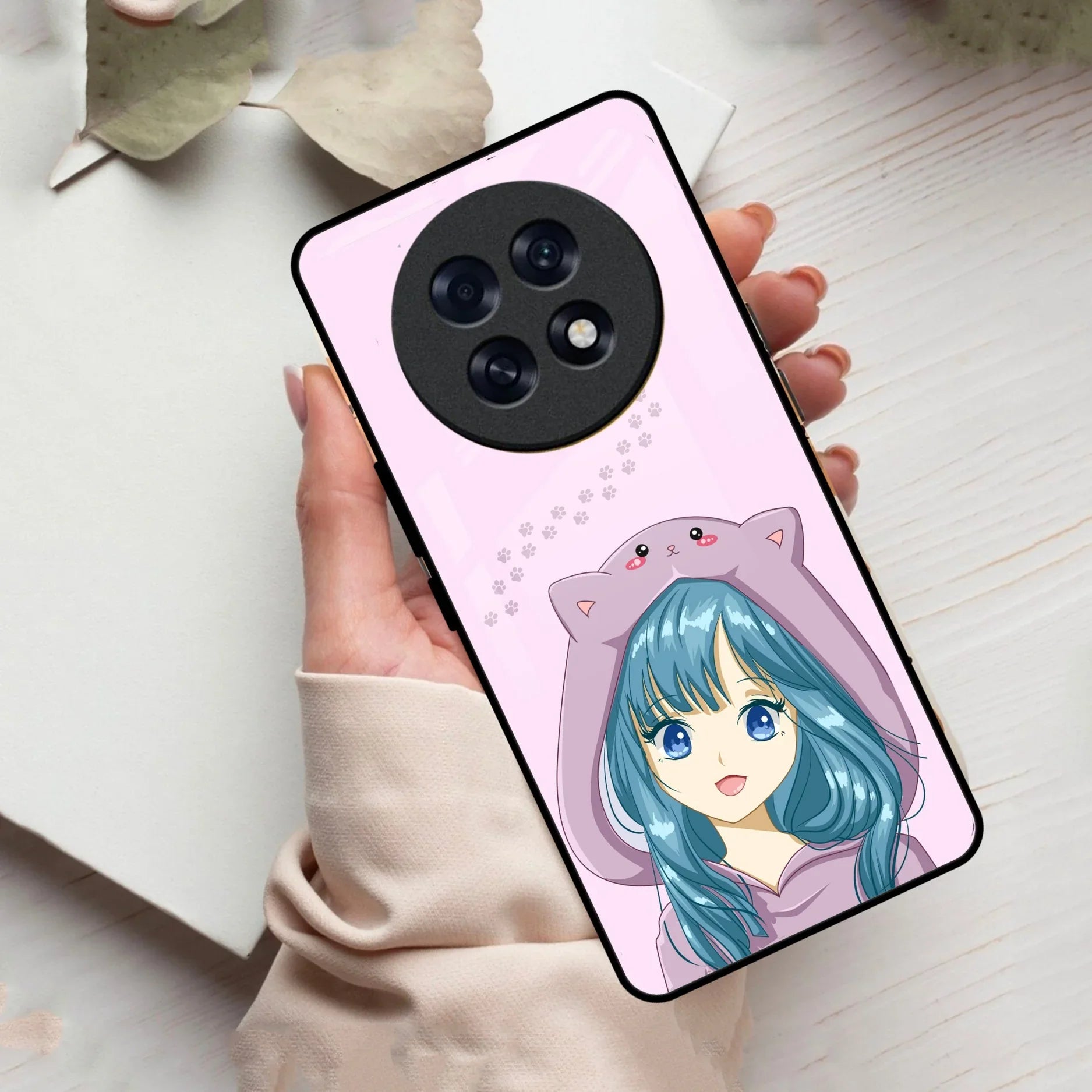 Purple Aesthetic Girl With Cat Phone Glass Case Cover For Oppo