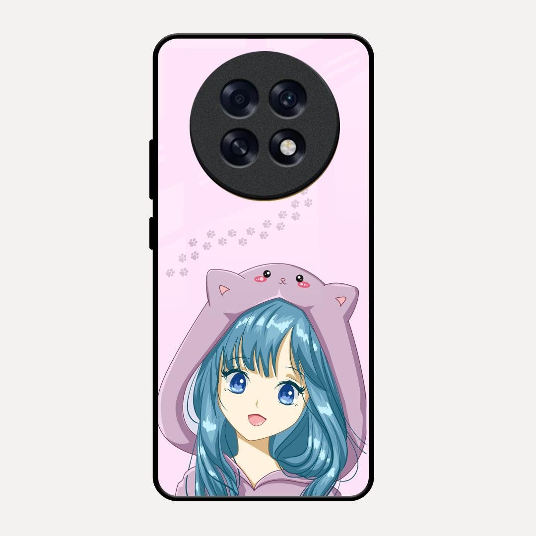 Purple Aesthetic Girl With Cat Phone Glass Case Cover For Oppo F31 Pro Plus 5G