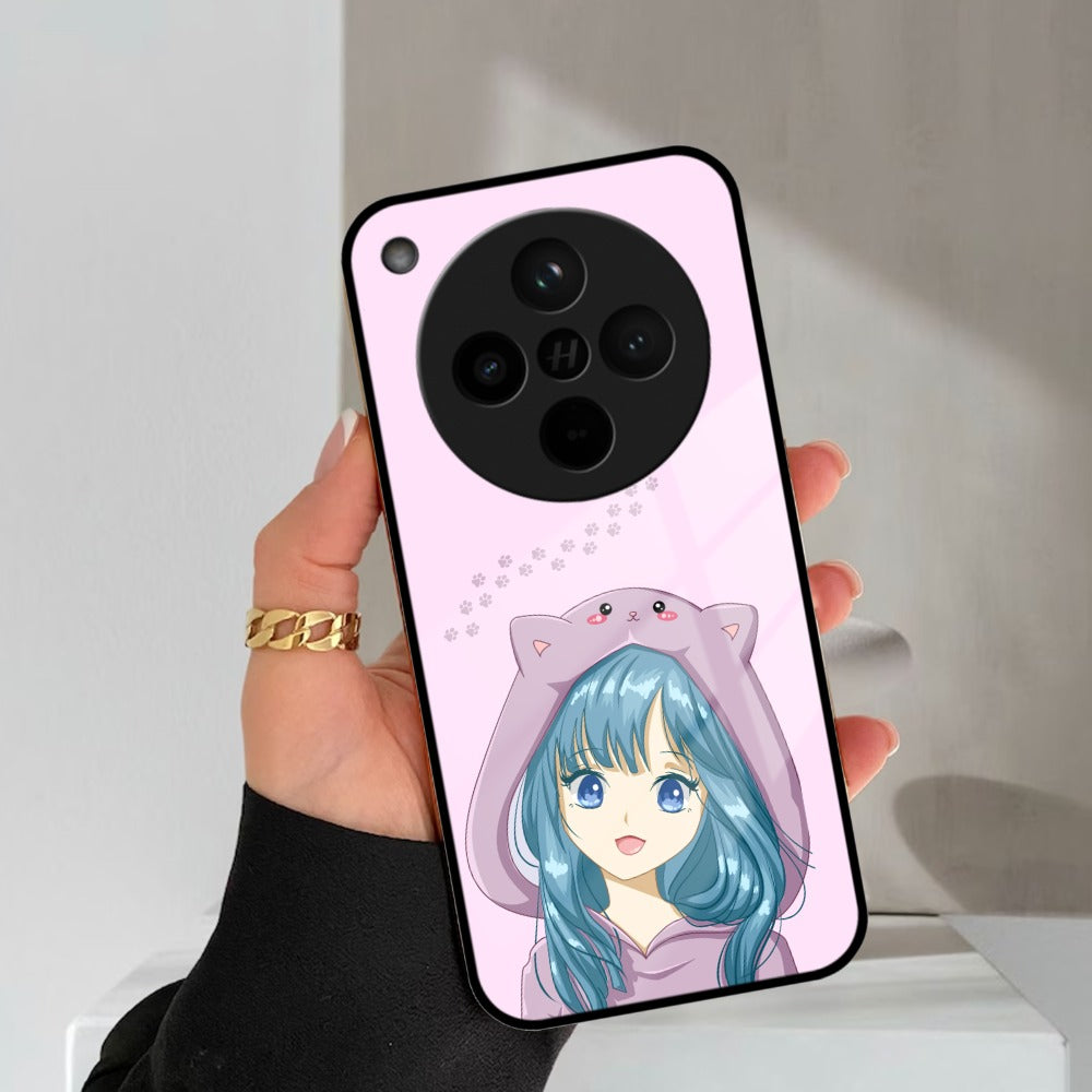 Purple Aesthetic Girl With Cat Phone Glass Case Cover For Oppo