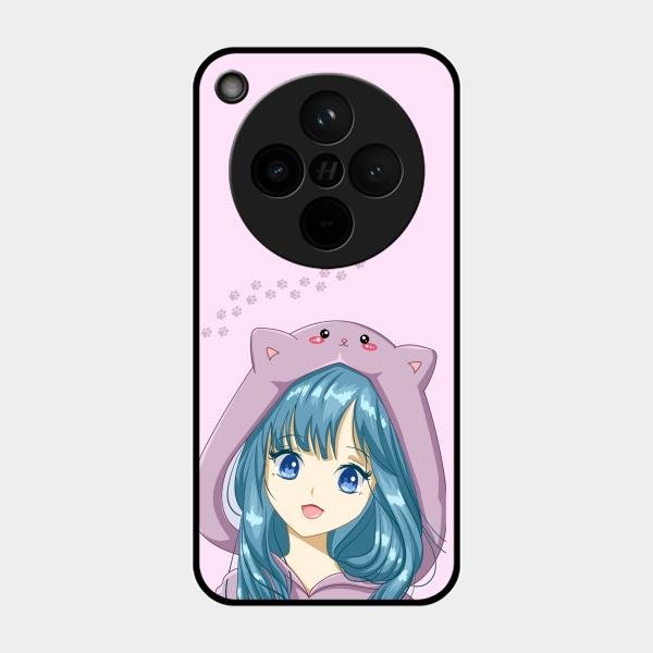 Purple Aesthetic Girl With Cat Phone Glass Case Cover For Oppo Find X8 5G