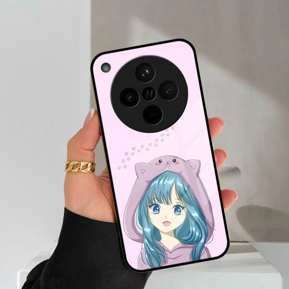 Purple Aesthetic Girl With Cat Phone Glass Case Cover For Oppo - ShopOnCliQ