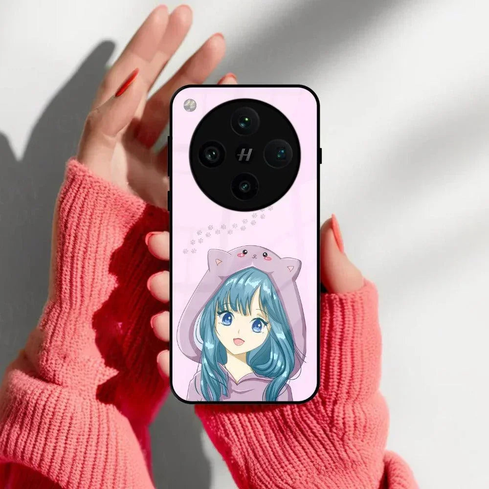 Purple Aesthetic Girl With Cat Phone Glass Case Cover For Oppo - ShopOnCliQ