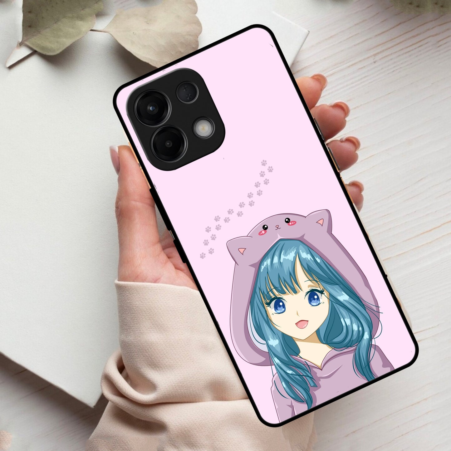 Purple Aesthetic Girl With Cat Phone Glass Case Cover For Oppo