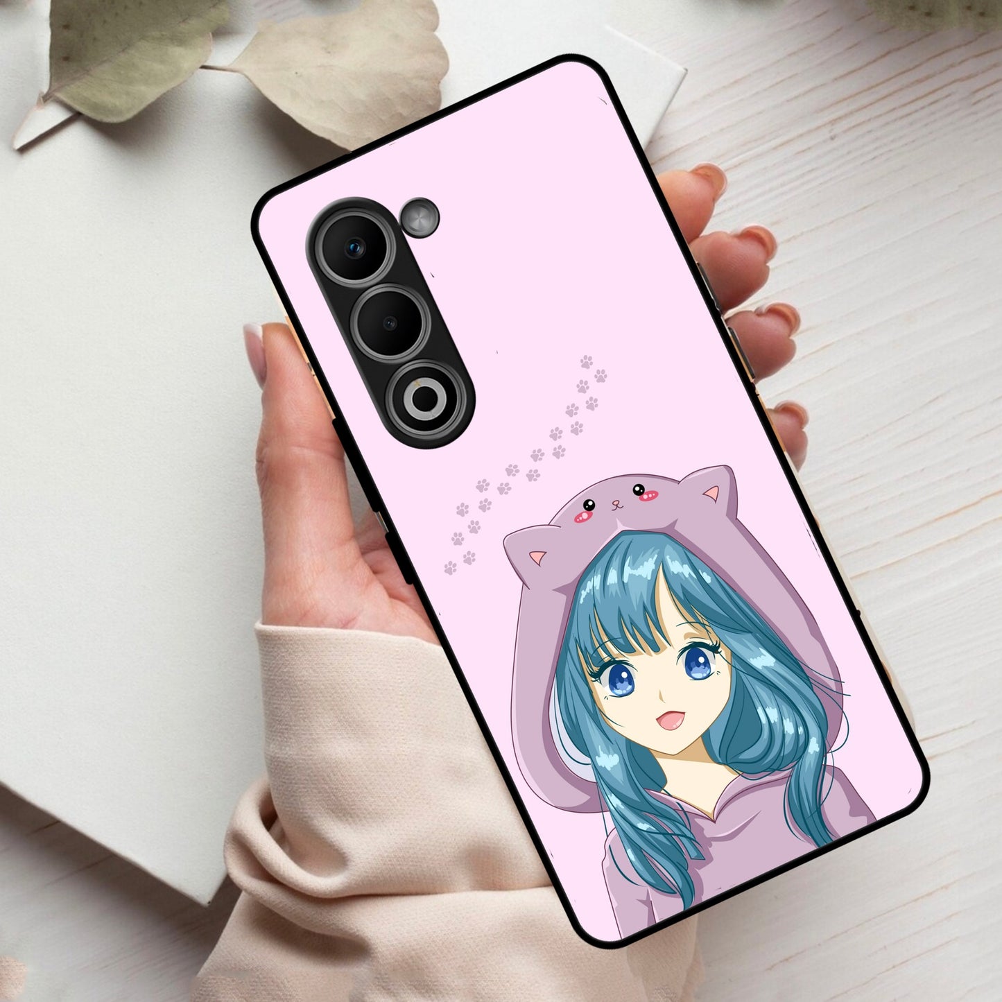 Purple Aesthetic Girl With Cat Phone Glass Case Cover For Oppo