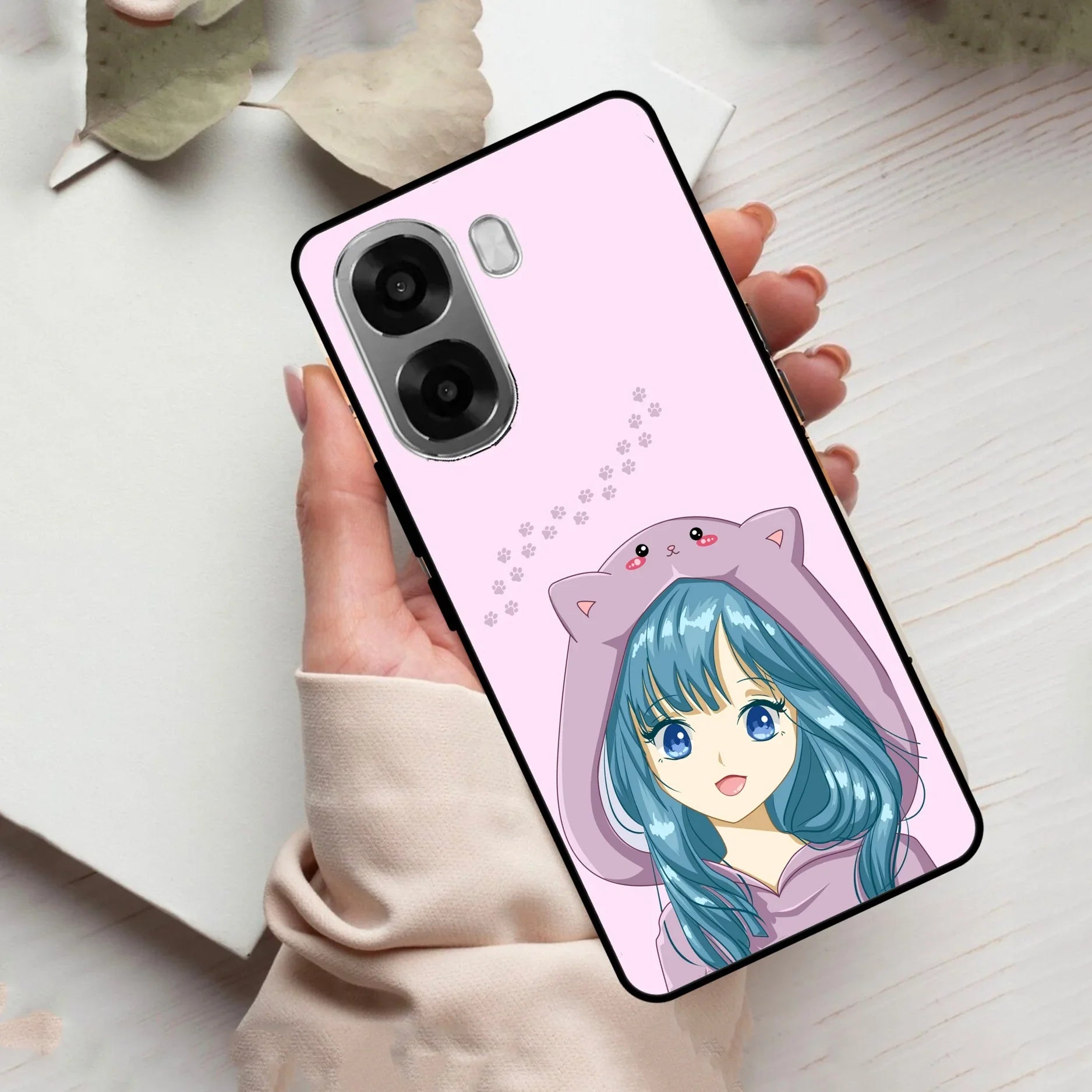 Purple Aesthetic Girl With Cat Phone Glass Case Cover For Oppo