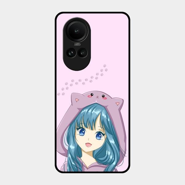 Purple Aesthetic Girl With Cat Phone Glass Case Cover For Oppo Reno 10 5G