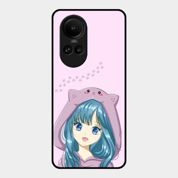 Purple Aesthetic Girl With Cat Phone Glass Case Cover For Oppo Reno 10 Pro 5G