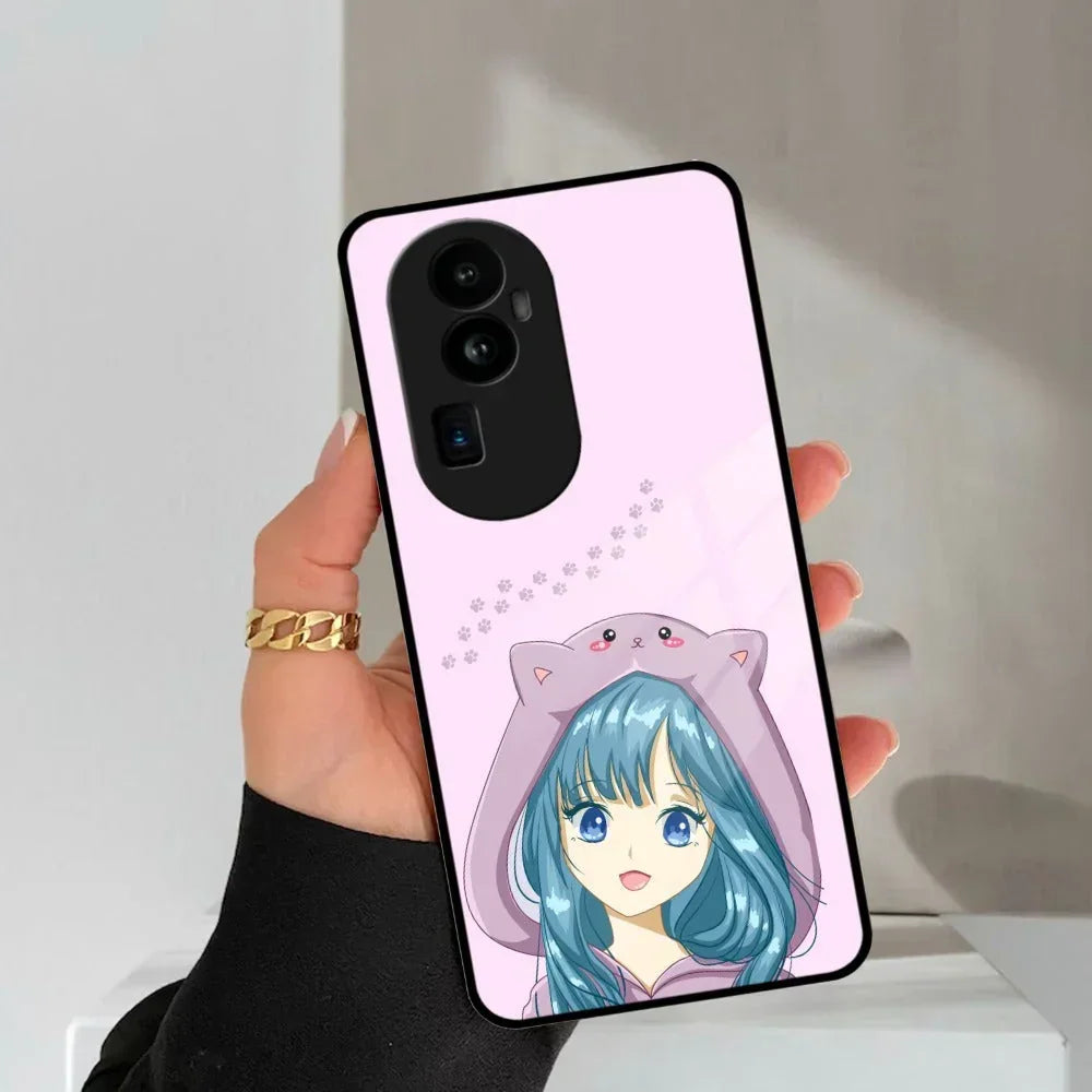 Purple Aesthetic Girl With Cat Phone Glass Case Cover For Oppo - ShopOnCliQ