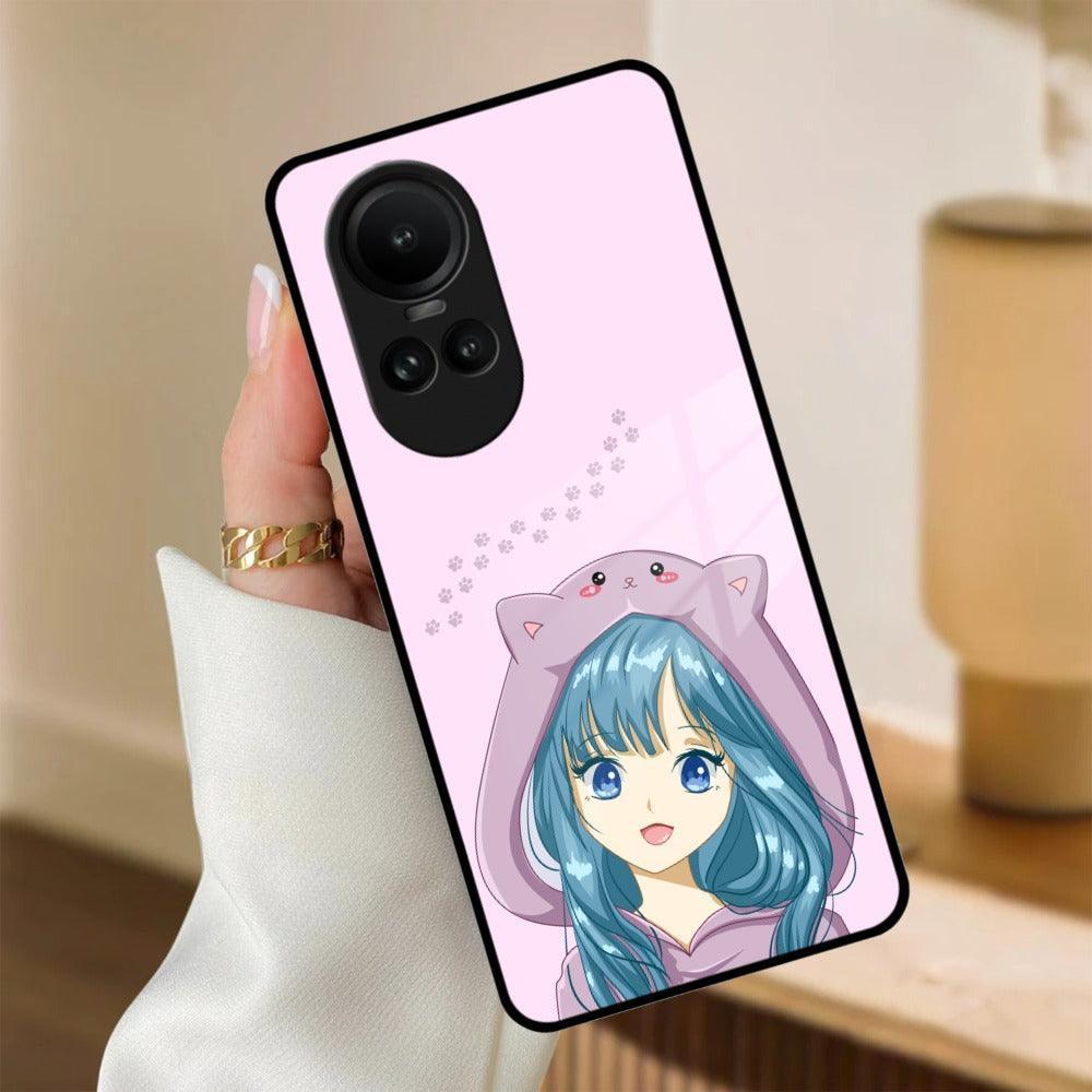 Purple Aesthetic Girl With Cat Phone Glass Case Cover For Oppo - ShopOnCliQ