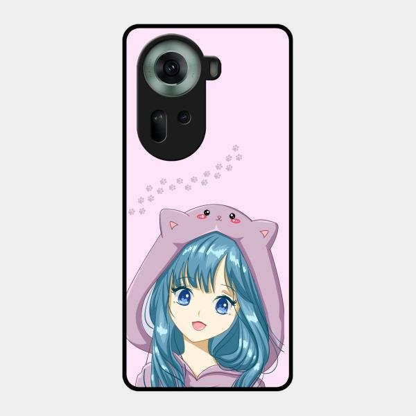 Purple Aesthetic Girl With Cat Phone Glass Case Cover For Oppo Reno 11 5G