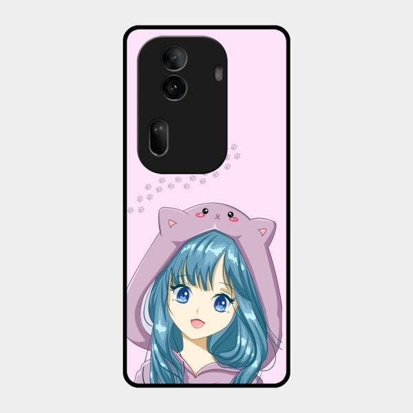 Purple Aesthetic Girl With Cat Phone Glass Case Cover For Oppo Reno 11 Pro 5G