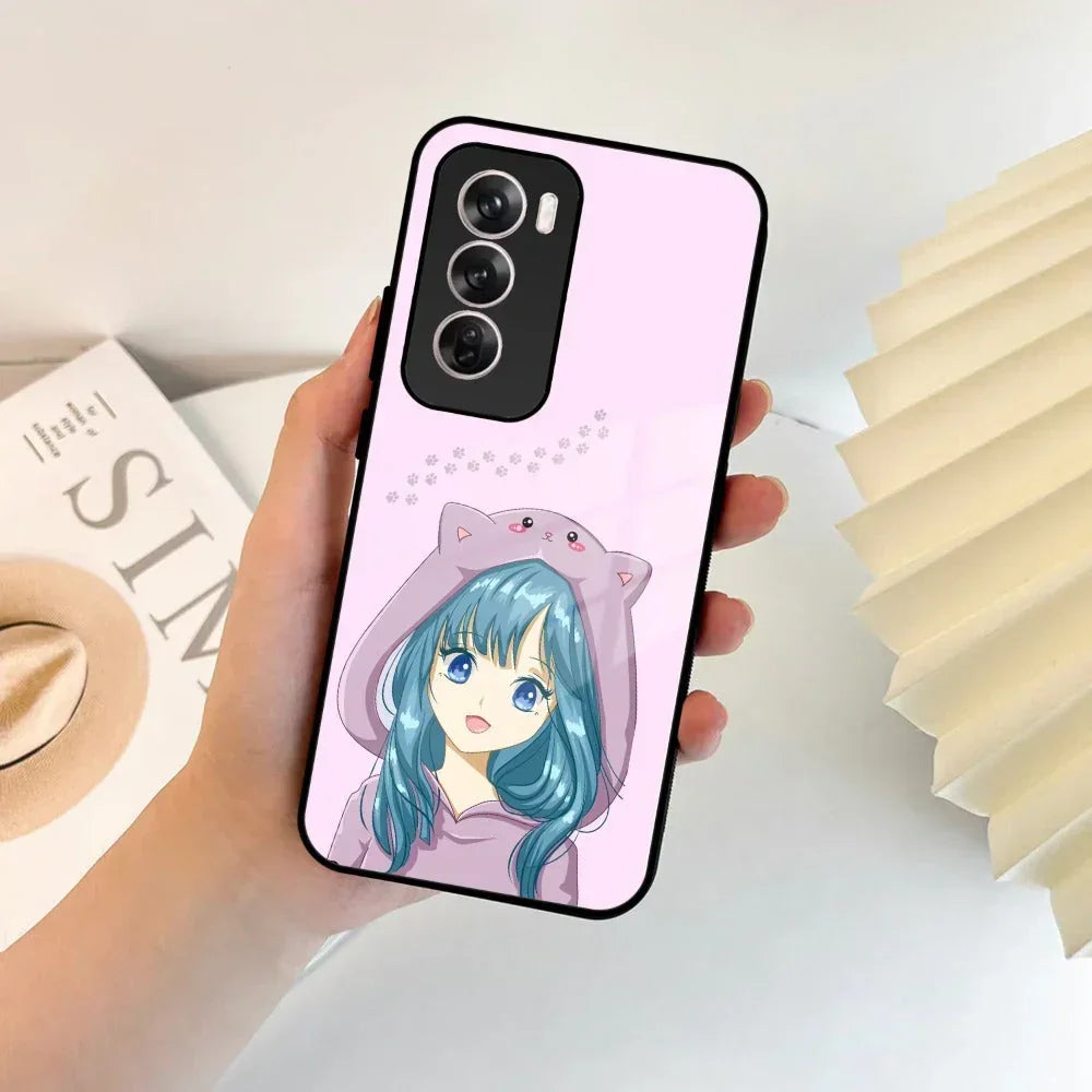 Purple Aesthetic Girl With Cat Phone Glass Case Cover For Oppo - ShopOnCliQ